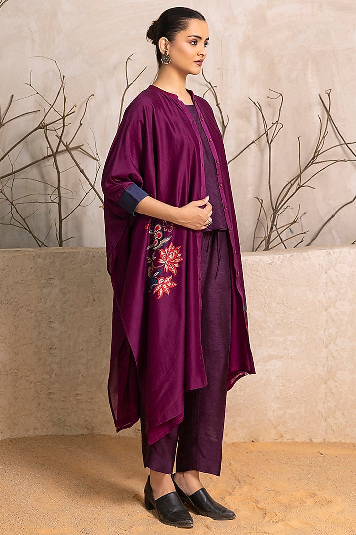 Wine Silk Chanderi Digital Printed Kaftan Set by Haute Mess at Pernia's Pop Up Shop