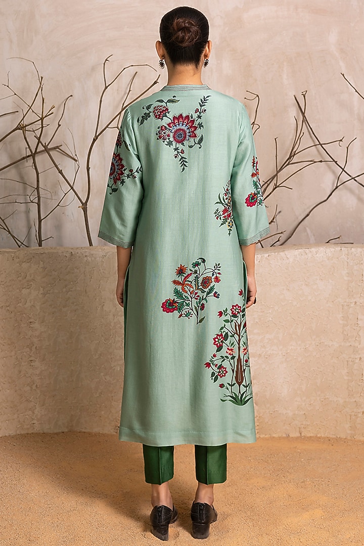 Mint Silk Chanderi Floral Boota Printed Tunic Set by Haute Mess at Pernia's Pop Up Shop