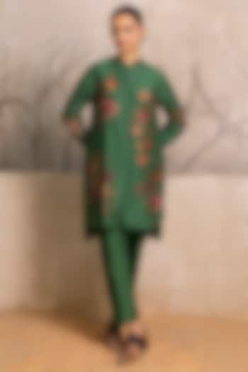 Green Silk Chanderi Floral Digital Printed Tunic Set by Haute Mess at Pernia's Pop Up Shop