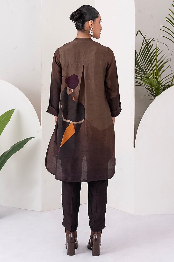 Brown Viscose Dupion Digital Printed Tunic Set by Haute Mess at Pernia's Pop Up Shop