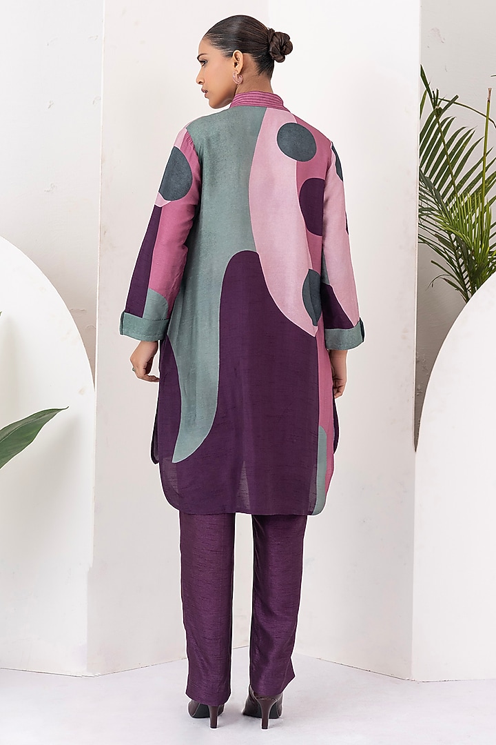 Salmon Pink & Wine Viscose Dupion Digital Printed Tunic Set by Haute Mess at Pernia's Pop Up Shop