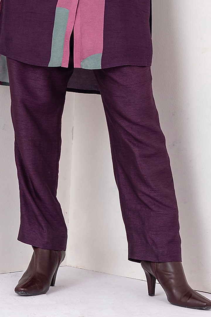 Salmon Pink & Wine Viscose Dupion Digital Printed Tunic Set by Haute Mess at Pernia's Pop Up Shop