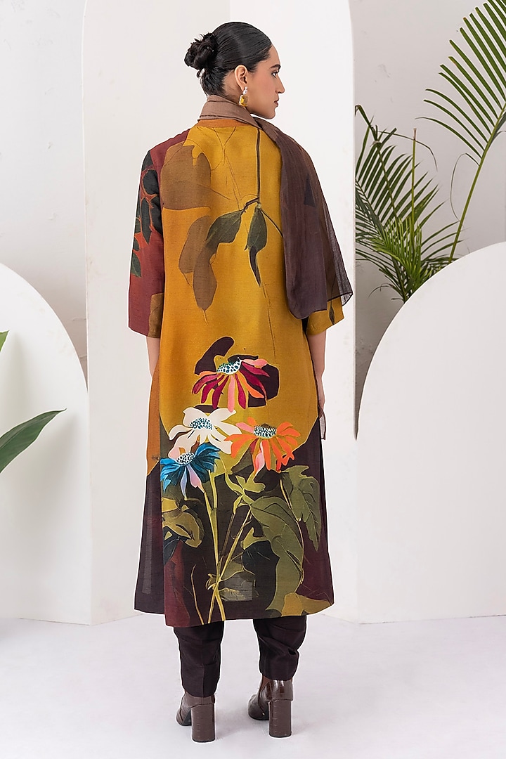 Mustard & Brown Viscose Dupion Digital Printed Tunic Set by Haute Mess at Pernia's Pop Up Shop
