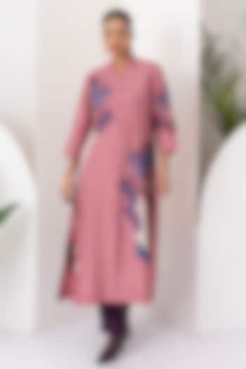 Salmon Pink Viscose Dupion Digital Printed Tunic Set by Haute Mess at Pernia's Pop Up Shop