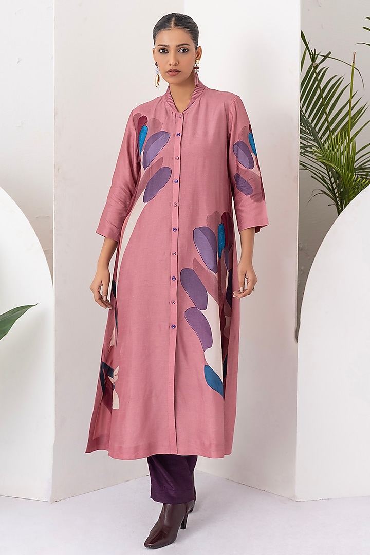 Salmon Pink Viscose Dupion Digital Printed Tunic Set by Haute Mess at Pernia's Pop Up Shop