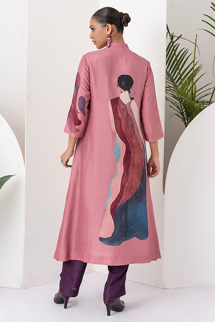 Salmon Pink Viscose Dupion Digital Printed Tunic Set by Haute Mess at Pernia's Pop Up Shop