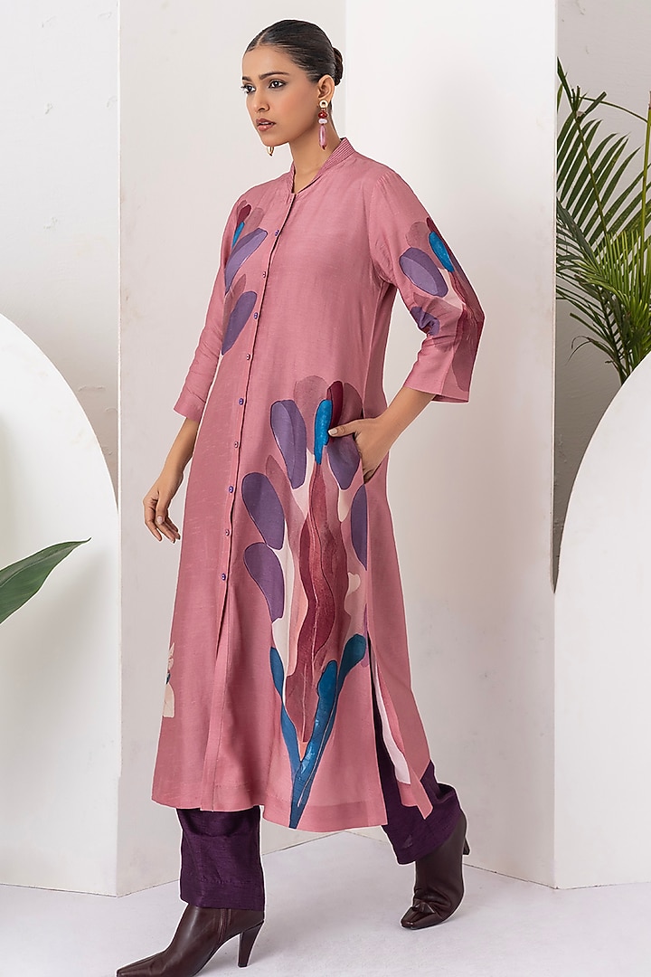 Salmon Pink Viscose Dupion Digital Printed Tunic Set by Haute Mess at Pernia's Pop Up Shop