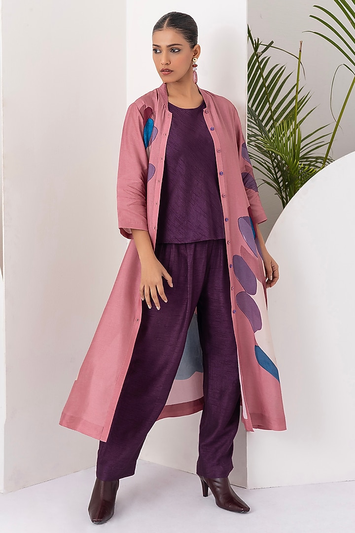 Salmon Pink Viscose Dupion Digital Printed Tunic Set by Haute Mess at Pernia's Pop Up Shop