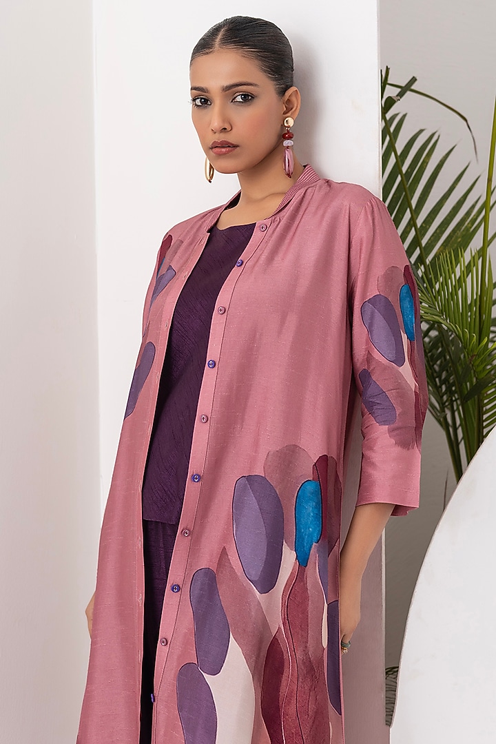 Salmon Pink Viscose Dupion Digital Printed Tunic Set by Haute Mess at Pernia's Pop Up Shop