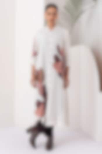 Ivory Viscose Dupion Leaf Digital Printed Tunic Set by Haute Mess at Pernia's Pop Up Shop