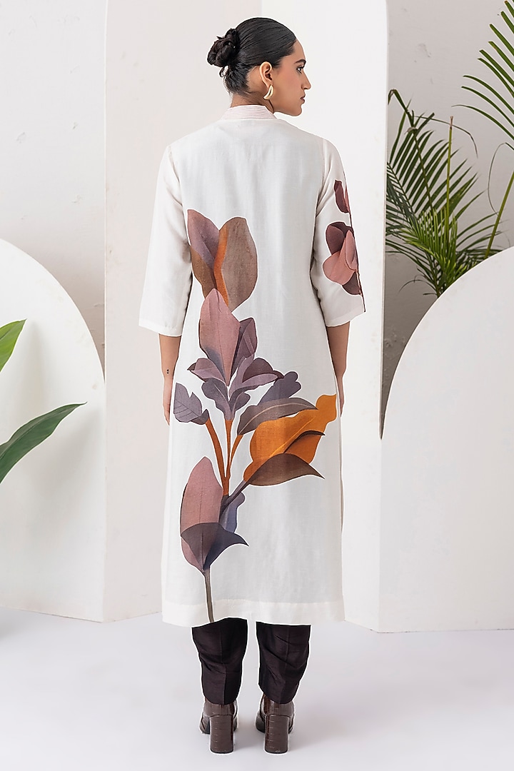 Ivory Viscose Dupion Leaf Digital Printed Tunic Set by Haute Mess at Pernia's Pop Up Shop