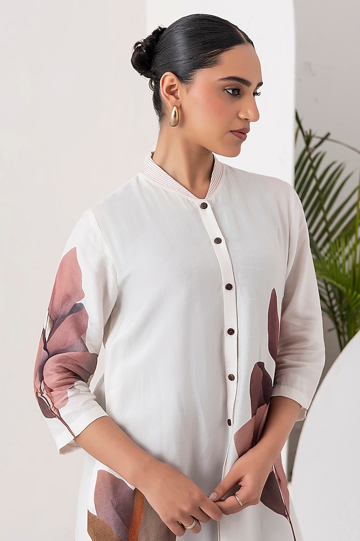 Ivory Viscose Dupion Leaf Digital Printed Tunic Set by Haute Mess at Pernia's Pop Up Shop