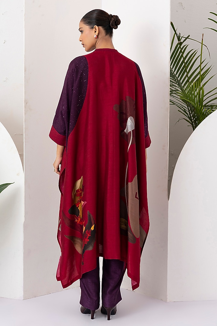 Red Viscose Dupion Digital Printed Kaftan-Style Tunic Set by Haute Mess at Pernia's Pop Up Shop