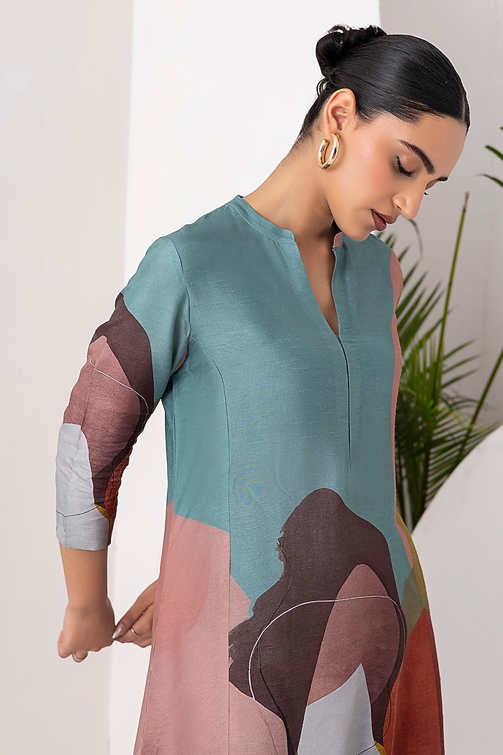 Multi-Colored Viscose Dupion Digital Printed Tunic Set by Haute Mess at Pernia's Pop Up Shop