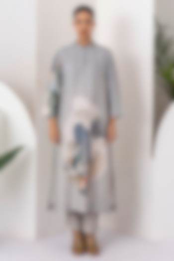 Grey Viscose Dupion Digital Printed Tunic Set by Haute Mess at Pernia's Pop Up Shop