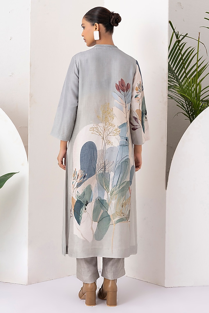 Grey Viscose Dupion Digital Printed Tunic Set by Haute Mess at Pernia's Pop Up Shop