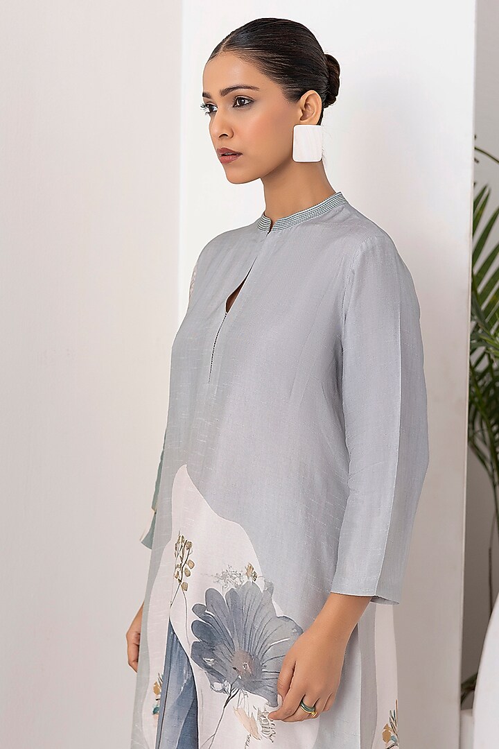 Grey Viscose Dupion Digital Printed Tunic Set by Haute Mess at Pernia's Pop Up Shop