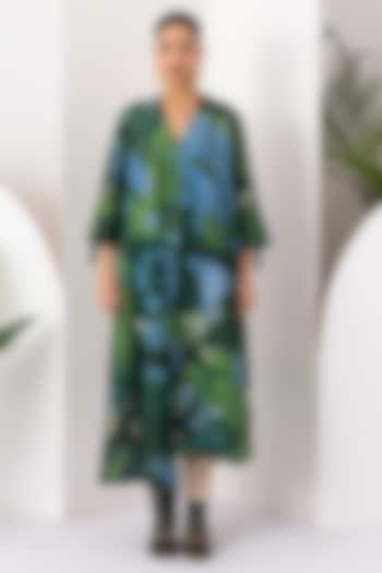 Green & Blue Viscose Dupion Digital Printed High-Low Tunic Set by Haute Mess at Pernia's Pop Up Shop