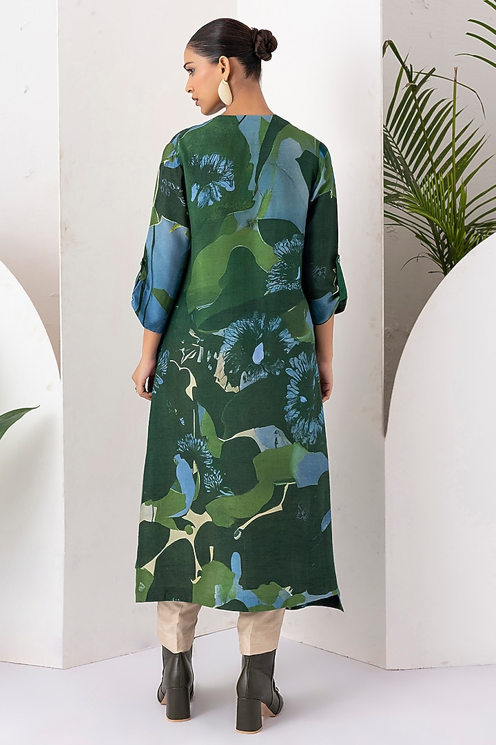 Green & Blue Viscose Dupion Digital Printed High-Low Tunic Set by Haute Mess at Pernia's Pop Up Shop