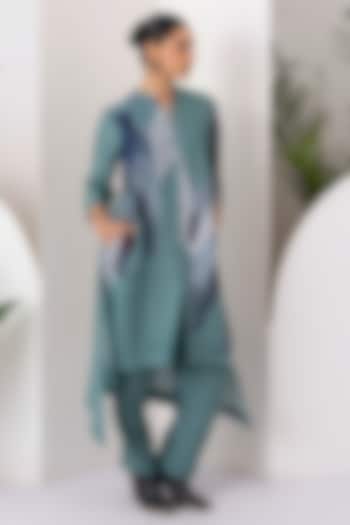Sage Green Viscose Dupion Digital Printed High-Low Tunic Set by Haute Mess at Pernia's Pop Up Shop