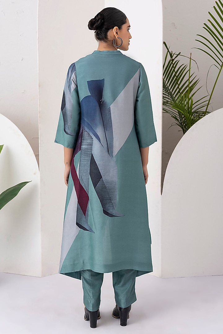 Sage Green Viscose Dupion Digital Printed High-Low Tunic Set by Haute Mess at Pernia's Pop Up Shop