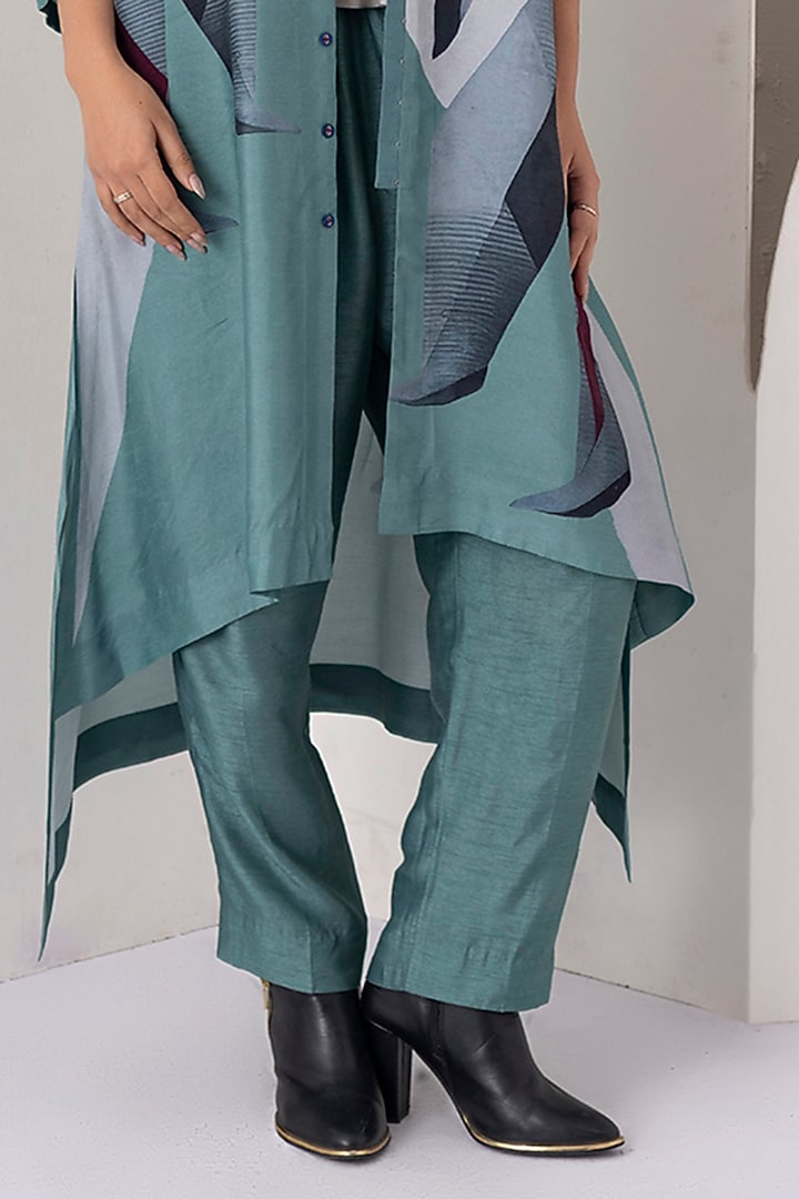 Sage Green Viscose Dupion Digital Printed High-Low Tunic Set by Haute Mess at Pernia's Pop Up Shop