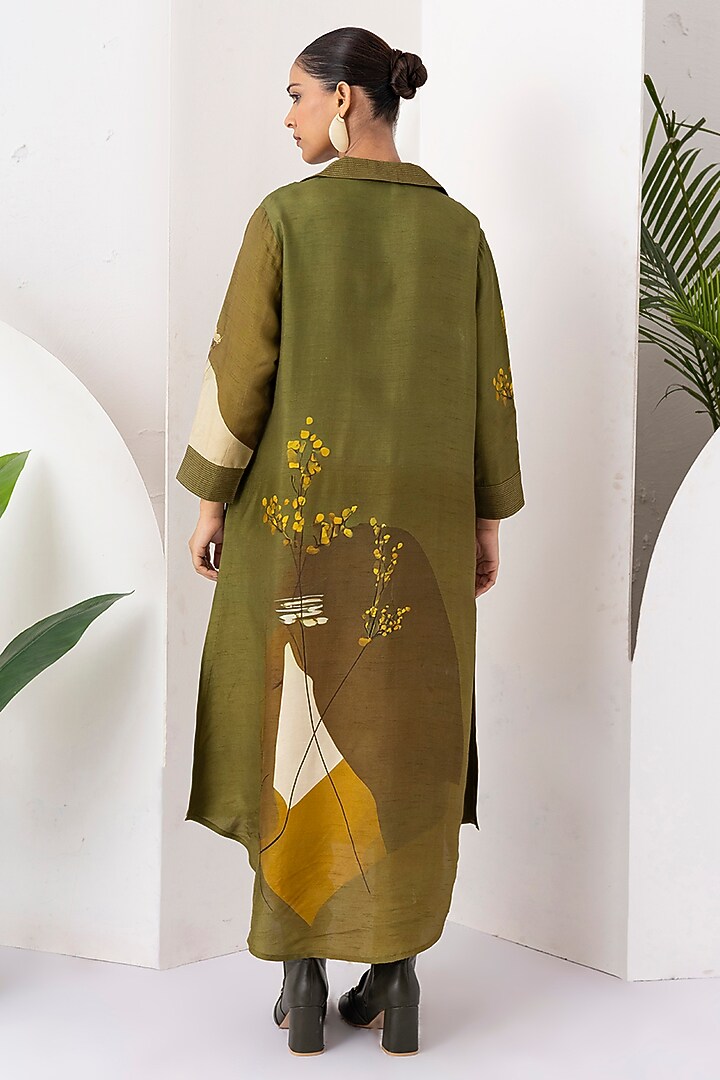 Moss Green Viscose Dupion Digital Printed Tunic Set by Haute Mess at Pernia's Pop Up Shop