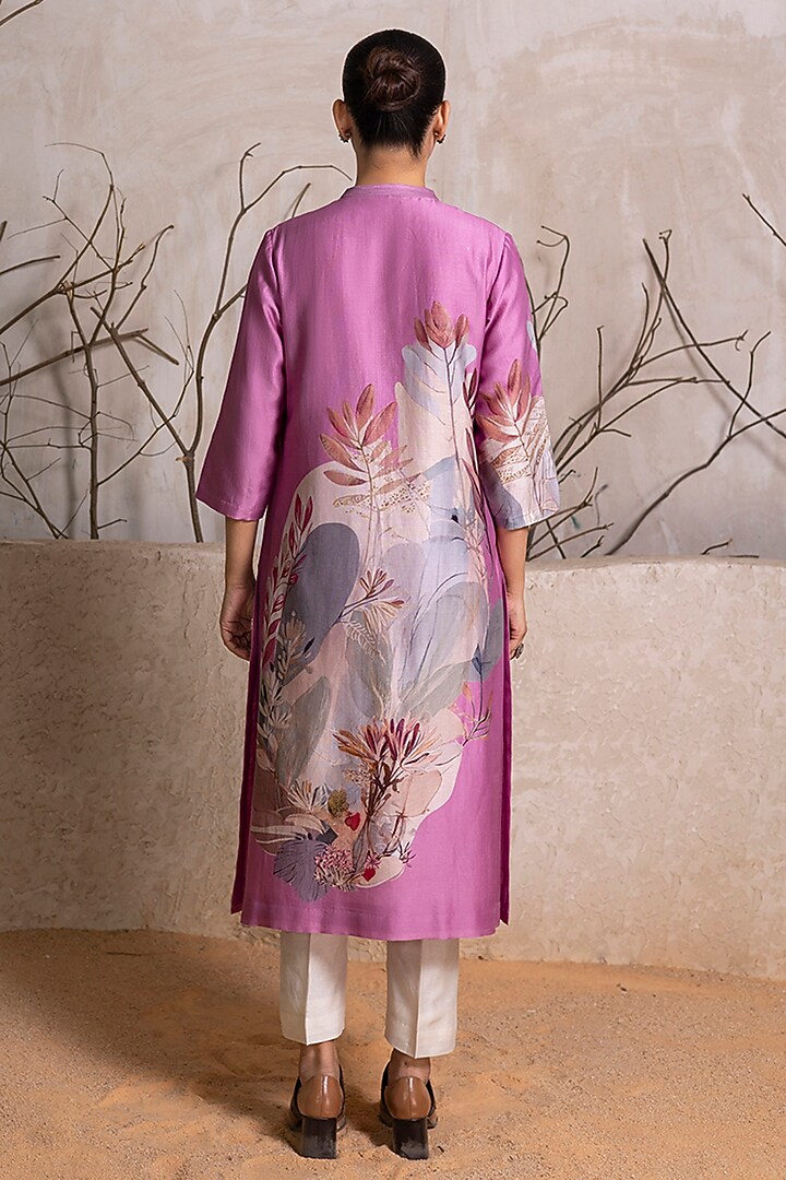 Lavender Silk Chanderi Digital Printed Tunic Set by Haute Mess at Pernia's Pop Up Shop
