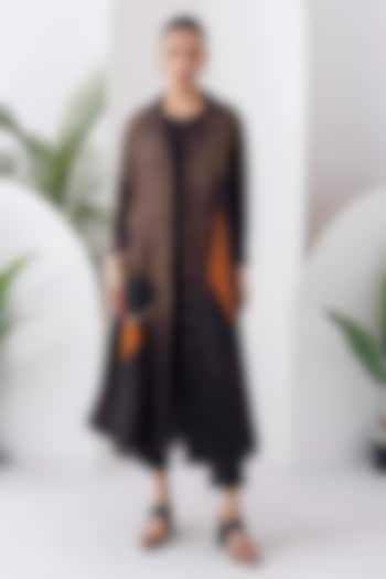 Brown Viscose Dupion Digital Printed Jacket Set by Haute Mess at Pernia's Pop Up Shop