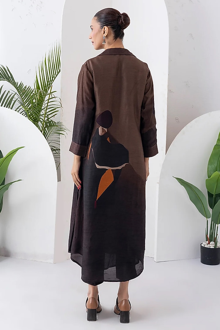Brown Viscose Dupion Digital Printed Jacket Set by Haute Mess at Pernia's Pop Up Shop
