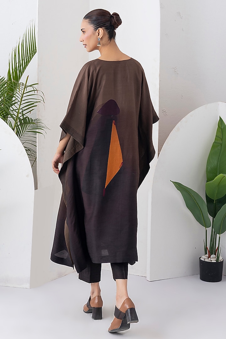 Brown Viscose Dupion Digital Printed Kaftan Set by Haute Mess at Pernia's Pop Up Shop