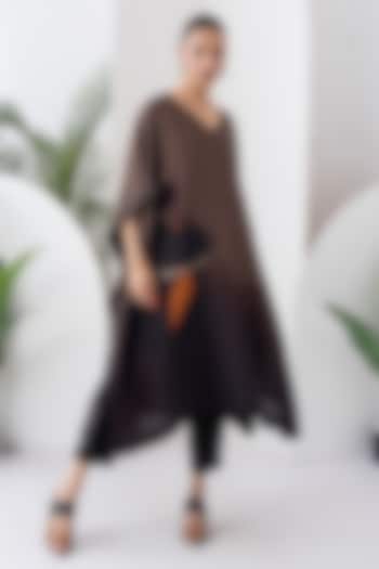Brown Viscose Dupion Digital Printed Kaftan Set by Haute Mess at Pernia's Pop Up Shop
