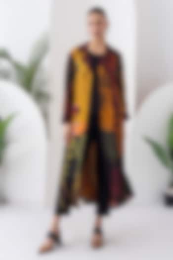 Mustard & Brown Viscose Dupion Digital Printed Jacket Set by Haute Mess at Pernia's Pop Up Shop