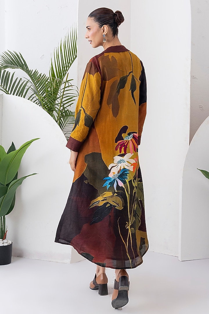 Mustard & Brown Viscose Dupion Digital Printed Jacket Set by Haute Mess at Pernia's Pop Up Shop