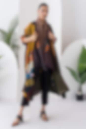 Mustard Brown Viscose Dupion Digital Printed Jacket Set by Haute Mess at Pernia's Pop Up Shop