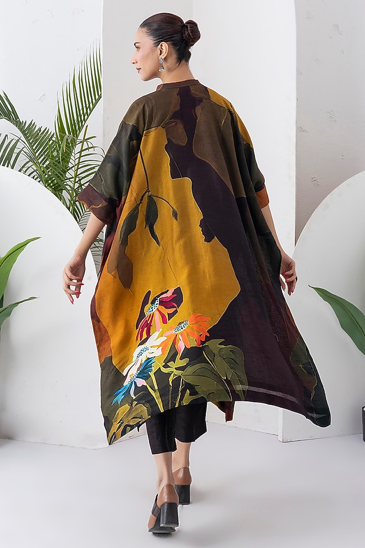 Mustard Brown Viscose Dupion Digital Printed Jacket Set by Haute Mess at Pernia's Pop Up Shop