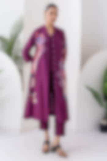 Wine Silk Chanderi Digital Printed Jacket Set by Haute Mess at Pernia's Pop Up Shop