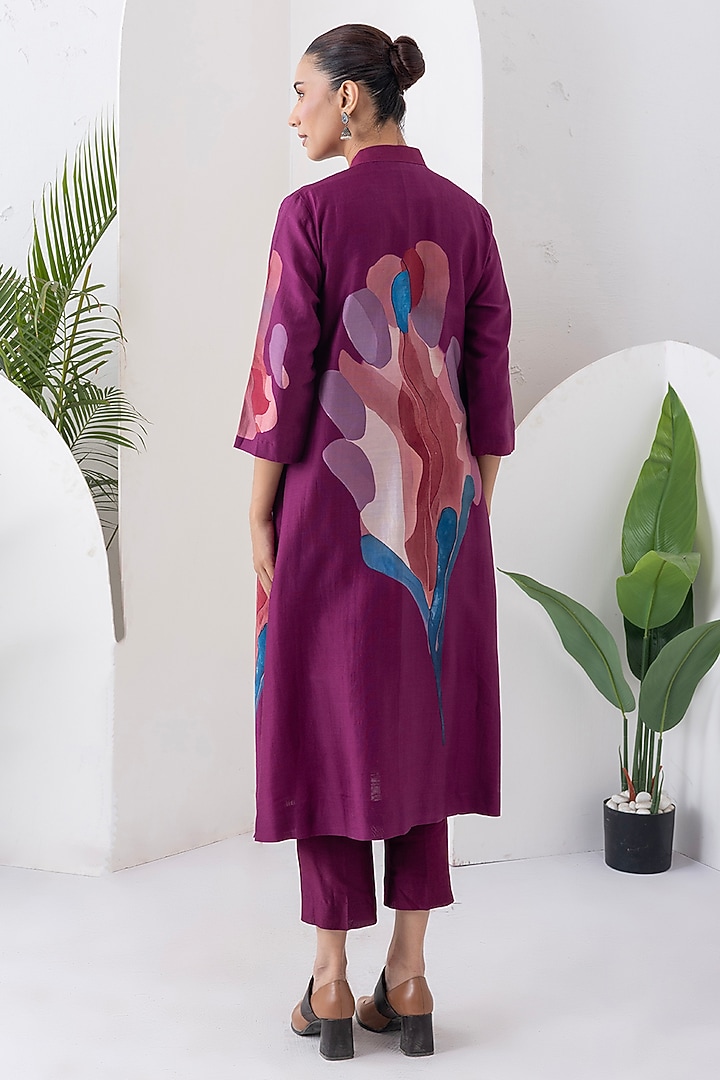 Wine Silk Chanderi Digital Printed Jacket Set by Haute Mess at Pernia's Pop Up Shop
