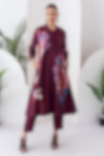 Chocolate Brown Silk Chanderi Digital Printed Jacket Set by Haute Mess at Pernia's Pop Up Shop