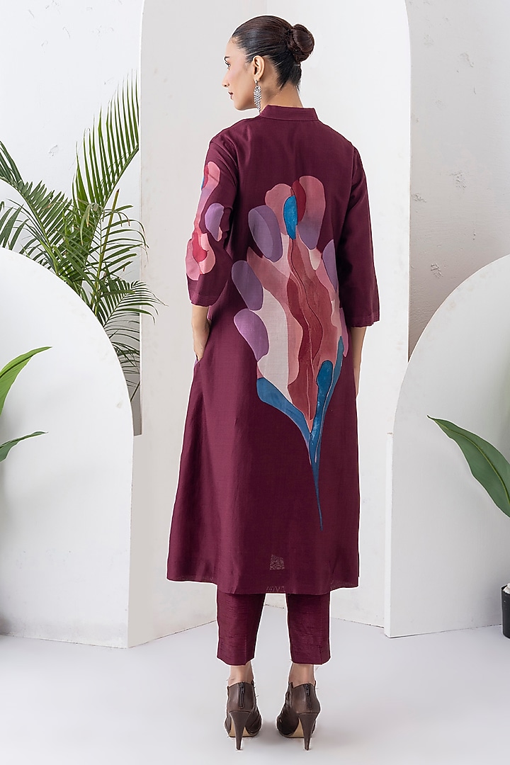 Chocolate Brown Silk Chanderi Digital Printed Jacket Set by Haute Mess at Pernia's Pop Up Shop