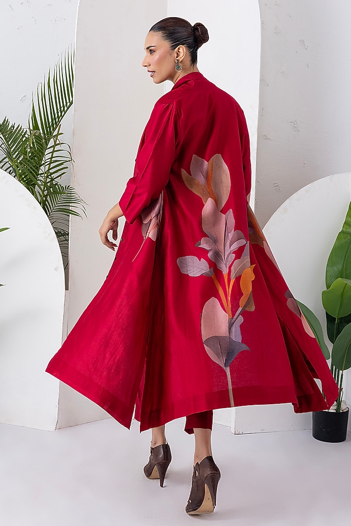 Maroon Silk Chanderi Digital Printed Jacket Set by Haute Mess at Pernia's Pop Up Shop