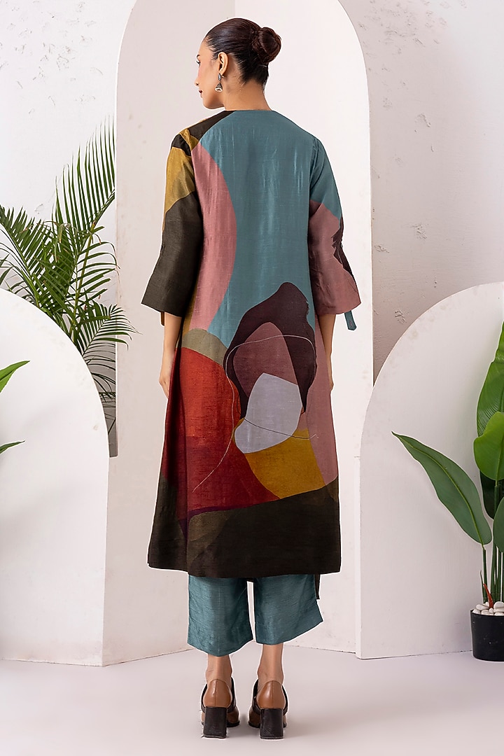 Multi-Coloured Viscose Dupion Digital Printed Kaftan Set by Haute Mess at Pernia's Pop Up Shop