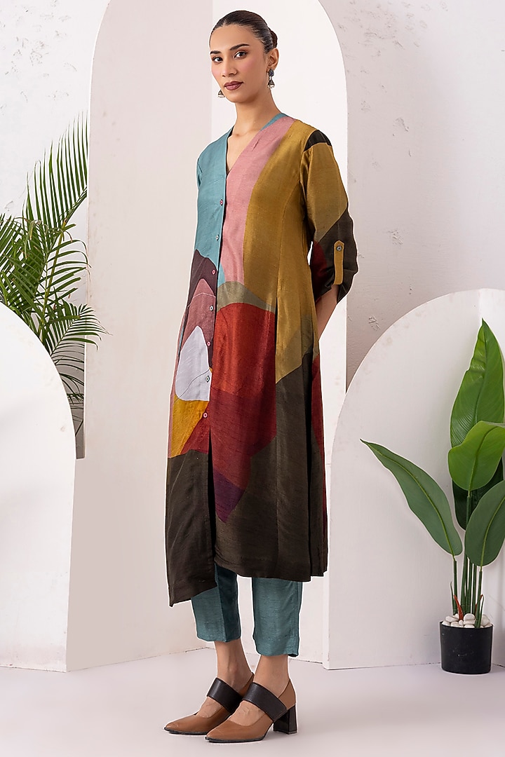 Multi-Coloured Viscose Dupion Digital Printed Kaftan Set by Haute Mess at Pernia's Pop Up Shop