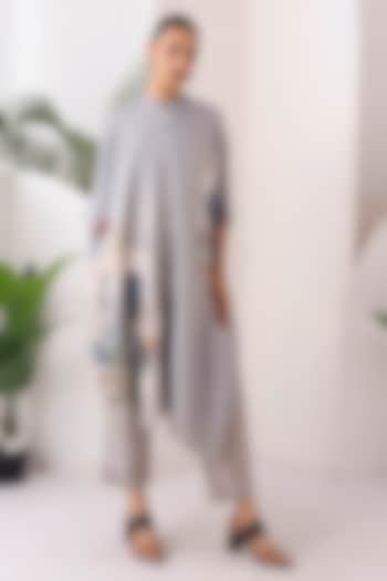 Grey Viscose Dupion Digital Printed Jacket Set by Haute Mess at Pernia's Pop Up Shop