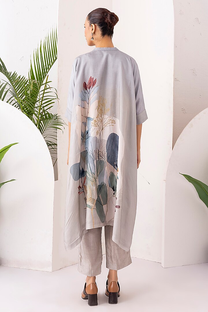 Grey Viscose Dupion Digital Printed Jacket Set by Haute Mess at Pernia's Pop Up Shop
