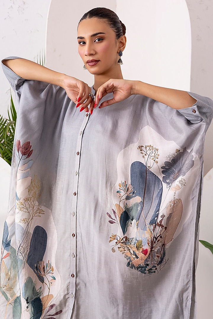 Grey Viscose Dupion Digital Printed Jacket Set by Haute Mess at Pernia's Pop Up Shop