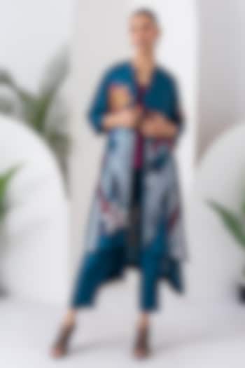 Indigo Silk Chanderi Digital Printed Jacket Set by Haute Mess at Pernia's Pop Up Shop