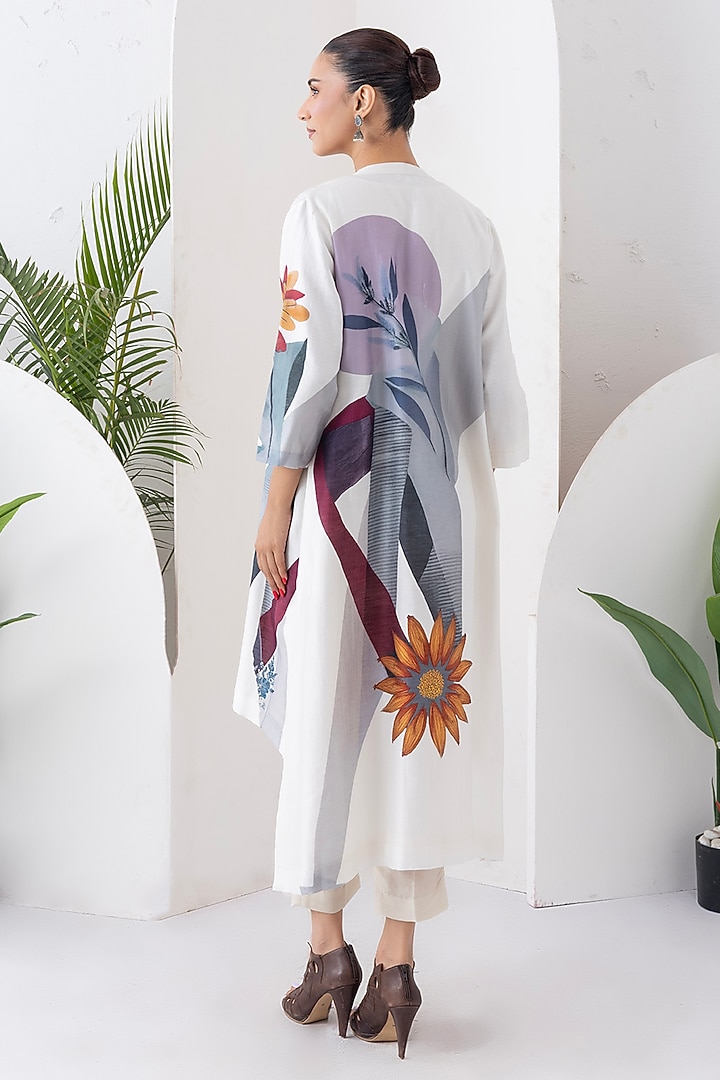 Ivory Silk Chanderi Digital Printed Jacket Set by Haute Mess at Pernia's Pop Up Shop