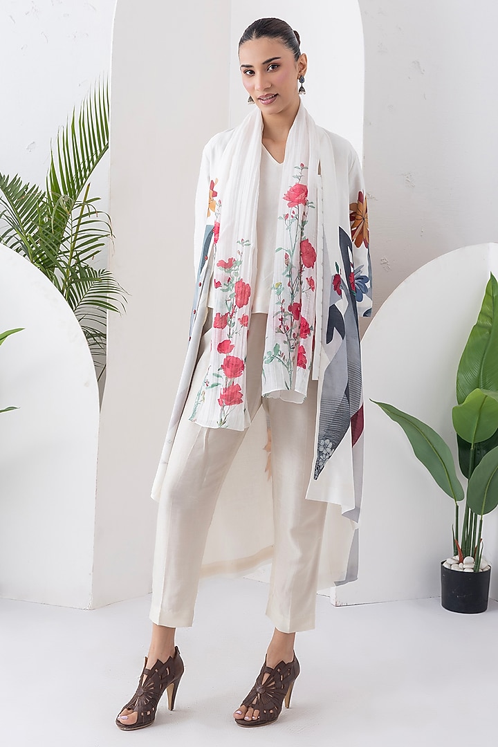 Ivory Silk Chanderi Digital Printed Jacket Set by Haute Mess at Pernia's Pop Up Shop