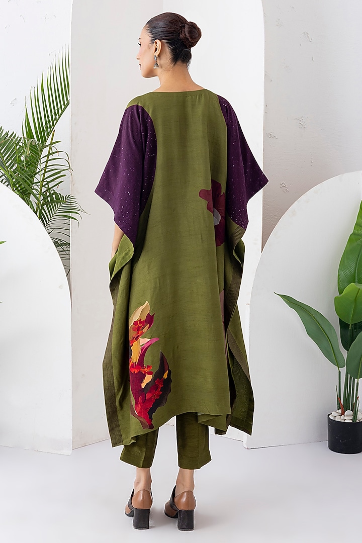 Leaf Green Viscose Dupion Digital Printed Kaftan Set by Haute Mess at Pernia's Pop Up Shop